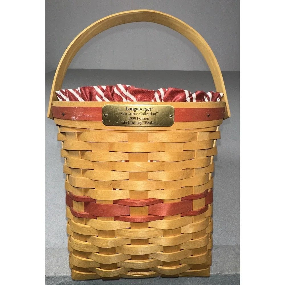 Longaberger Christmas Red Glad Tidings Basket 1998, Protector, Liner Small Flaw